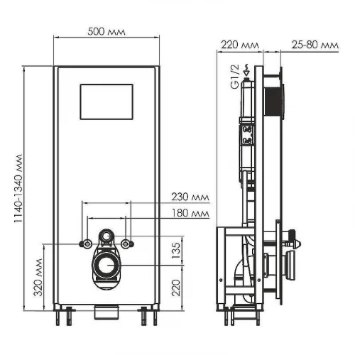 Инсталляция WasserKRAFT Glan 66TLT.010.ME.WH.MB03 для унитаза Белое стекло с Черной матовой клавишей смыва