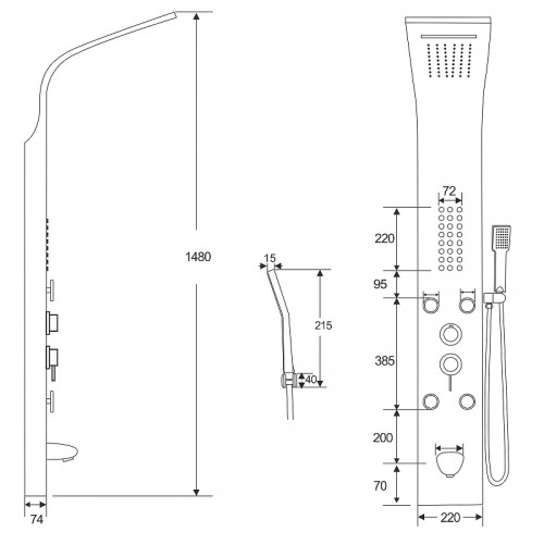 Душевая панель Ceruttispa Victoria S CT9976 с гидромассажем Серебро нержавеющая сталь на стену