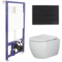 Комплект унитаза Ceramicanova Play CN3001 с инсталляцией Berges Novum L5 040215 с сиденьем Микролифт и Черной матовой клавишей смыва фаянс подвесной