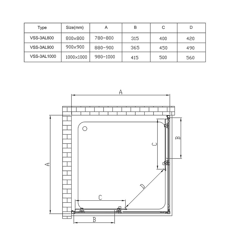Душевой уголок Vincea Alpha 80x80 VSS-3AL800MT профиль Хром стекло текстурное