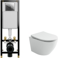 Комплект унитаза Ceramicanova Uno Rimless CN11001 с инсталляцией Cersanit Black 35 S-IN-BLACK-Cg-w с сиденьем Микролифт и клавишей смыва Хром фарфор подвесной