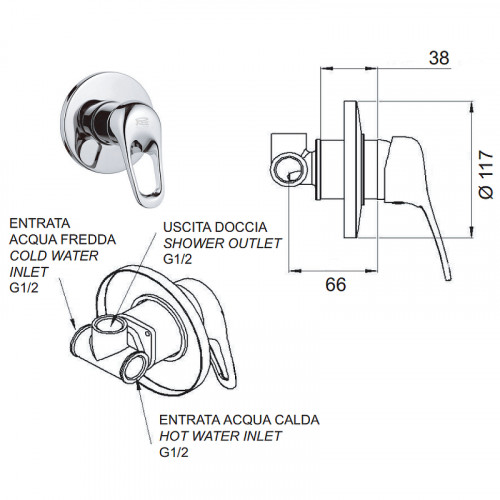 Смеситель для душа Remer Remix R30 Хром латунь встраиваемый
