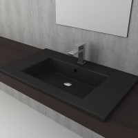 Раковина Bocchi Milano 80 1113-004-0126 Черная матовая фарфор подвесная, полувстраиваемая
