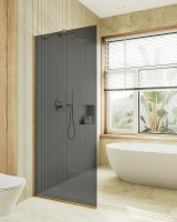 Душевая перегородка Maybah Glass MGD-705-3у 690x1950 в узком профиле Золото стекло графитовое
