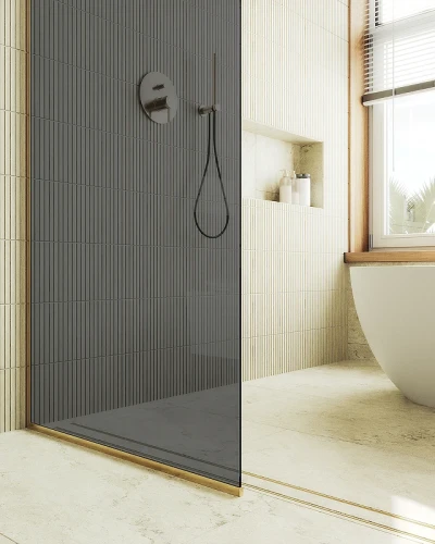 Душевая перегородка Maybah Glass MGD-705-3у 690x1950 в узком профиле Золото стекло графитовое
