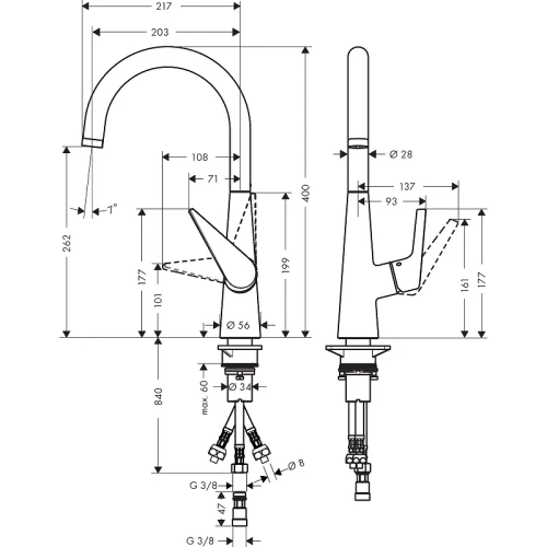 Смеситель для кухни Hansgrohe Talis S 72812000 Хром латунь