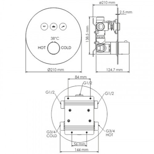 Смеситель для душа WasserKRAFT Dinkel 5844 с термостатом Хром латунь встраиваемый