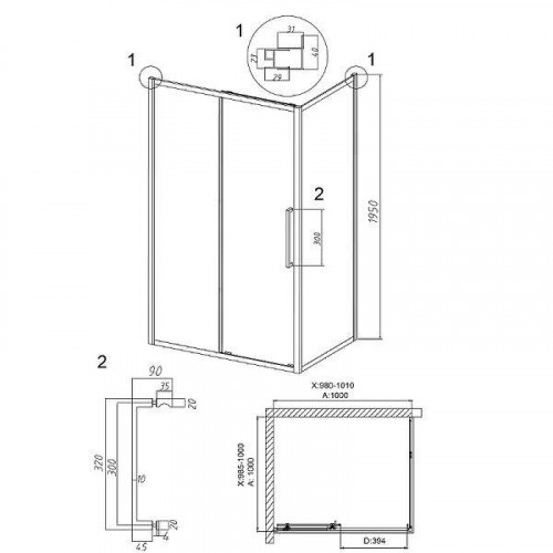 Душевой уголок Grossman Cosmo 100x100 120.K33.02.1010.21.10 профиль Черный матовый стекло тонированное
