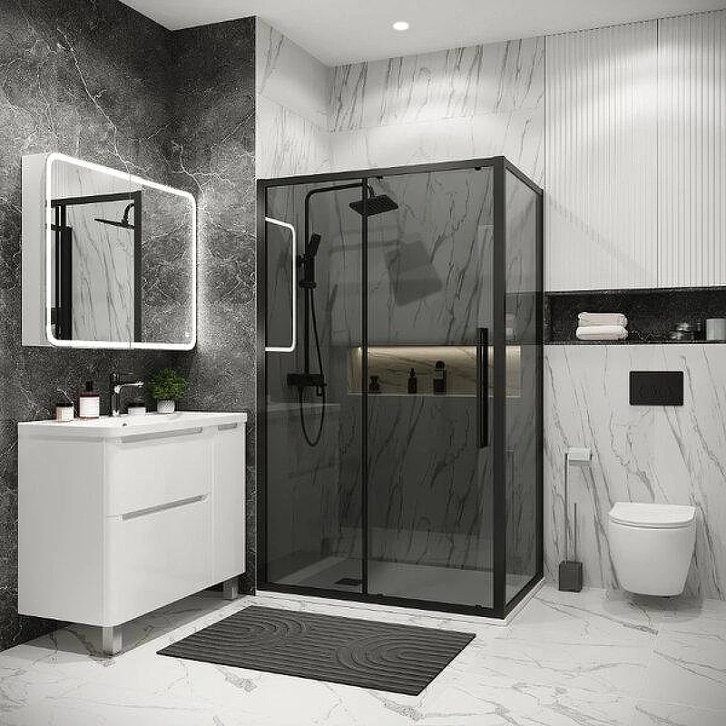 Душевой уголок Grossman Cosmo 100x100 120.K33.02.1010.21.10 профиль Черный матовый стекло тонированное