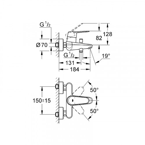 Смеситель для ванны Grohe Eurodisc Cosmopolitan 33390002 Хром латунь на стену