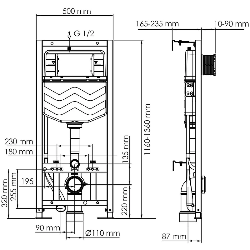 Инсталляция WasserKRAFT Aller 10TLT.010.ME.CH02 для унитаза с клавишей смыва Хром нержавеющая сталь