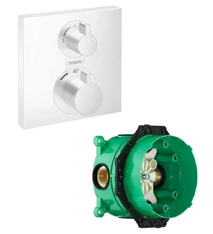 Смеситель для душа Hansgrohe Ecostat Square 15714700S с термостатом цвет Белый матовый