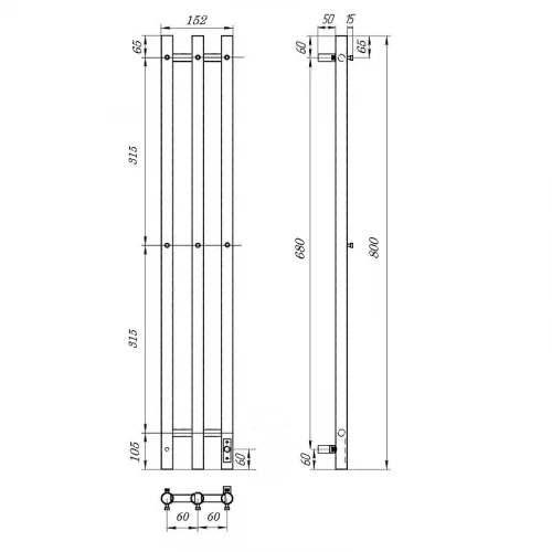 Электрический полотенцесушитель APEXTERMO Luna Light 800x120 LN10182BL с крючками цвет Черный