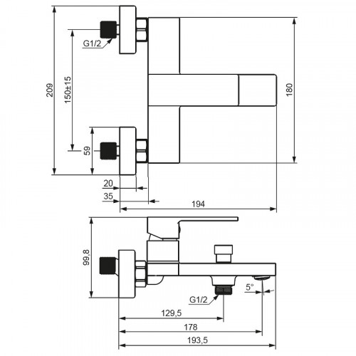 Смеситель для ванны Damixa Gala 531000300 Черный матовый латунь на стену