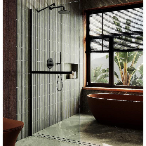 Душевая перегородка Maybah Glass MGD-1418-6ш 990х1950 в широком профиле с полотенцедержателем Черный стекло прозрачное