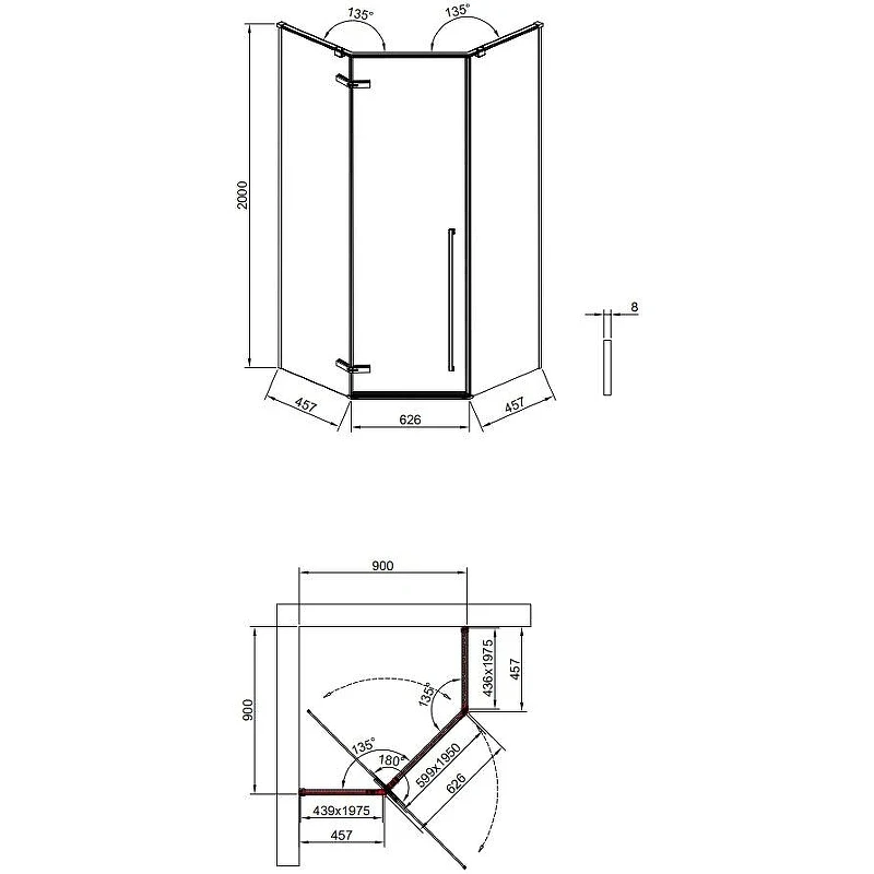 Душевой уголок Timo TTSSP-90/03C-8 900x900x2000 T70 распашной профиль Черный стекло прозрачное