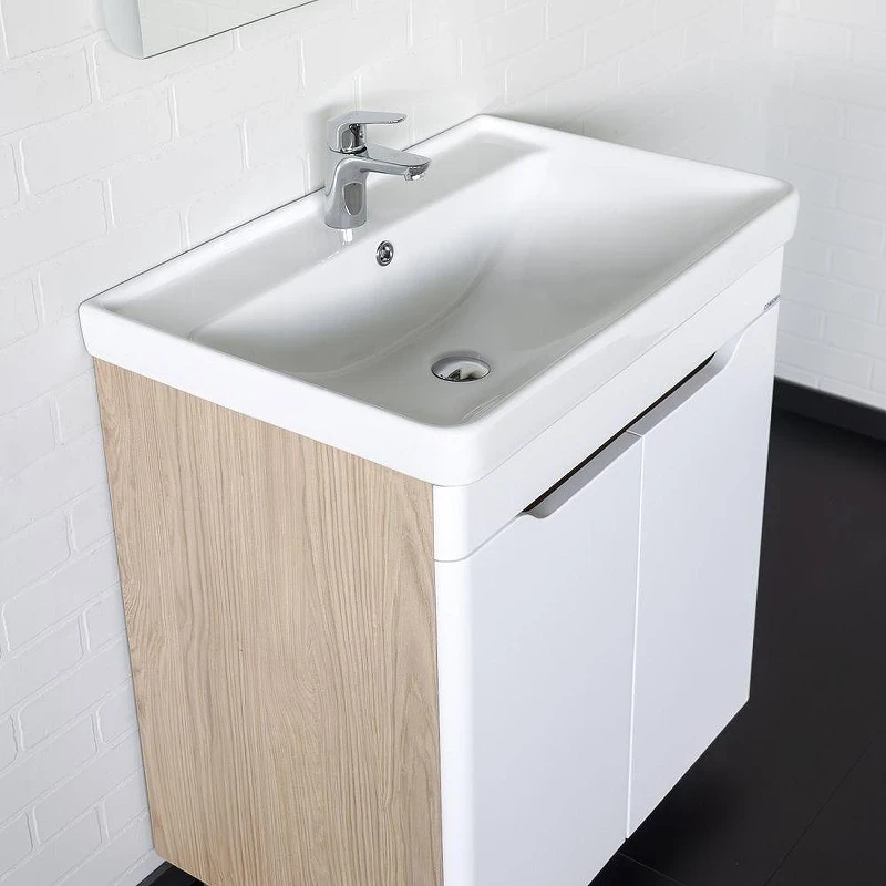 Тумба с раковиной Comforty Печора 70 00-00018366 цвет Дуб светлый Белый матовый