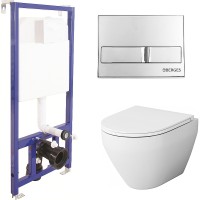Комплект унитаза AM.PM Spirit FlashClean C701700WH+C707857WH с инсталляцией Berges Novum L3 040213 с сиденьем Микролифт и клавишей смыва Хром фарфор подвесной