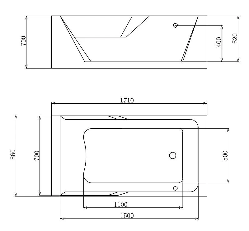 Акриловая ванна Gemy Gemy 171x86 G9066 II O R С гидромассажем