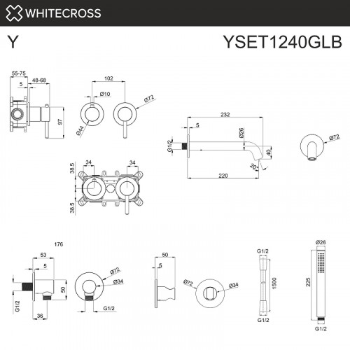 Смеситель для ванны Whitecross Y brushed gold YSET1240GLB цвет Золото брашированное