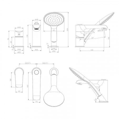 Смеситель на борт ванны Rossinka W40-39 Белый Хром латунь