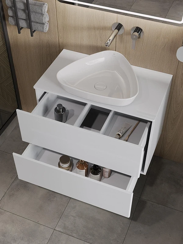 Тумба с раковиной Orange Otto 75 Ot-75TuMDF+B07-500W подвесная цвет Белый глянец
