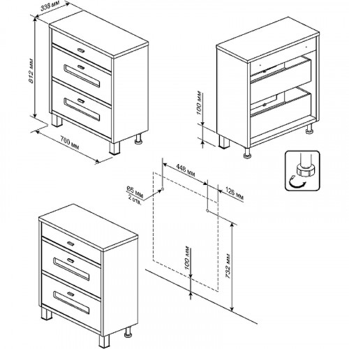 Комод Бриклаер Бали 70 4627125412059 Светлая лиственница Белый глянцевый МДФ / ЛДСП, стекло
