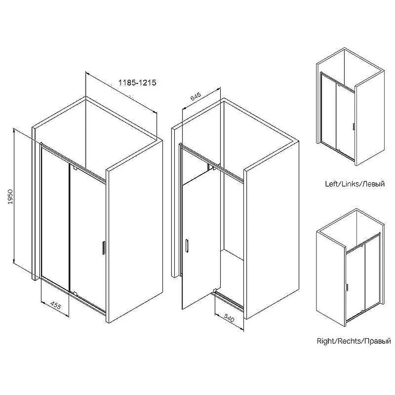 Душевая дверь AM.PM Gem 120 W90G-120-1P-MT профиль Хром матовый стекло прозрачное