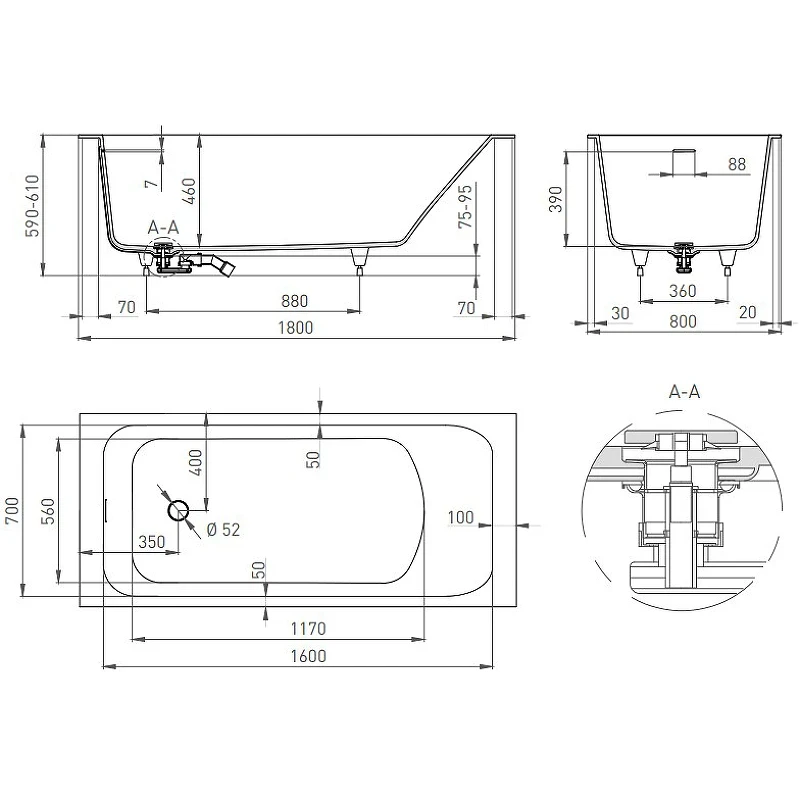Ванна из искусственного камня Salini Orlanda Kit 180х80 102122M Белая матовая