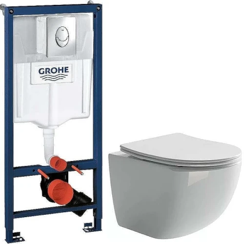 Унитаз с инсталляцией Ceramicanova Forma CN3009 + Grohe Rapid SL 38721001 с сиденьем Микролифт и клавишей смыва Хром