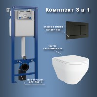 Комплект унитаза с инсталляцией Maretti Calabria CA29SF56052 с сиденьем Микролифт и Черной матовой клавишей смыва фарфор подвесной
