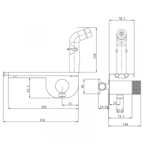 Гигиенический душ со смесителем ESKO Bangkok Black SMHBGB Черный матовый латунь встраиваемый