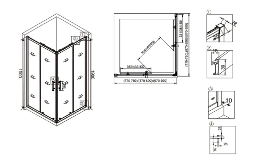 Душевой уголок Veconi Rovigo RV-29 100x100 RV29-100K-01-19C3 профиль Хром стекло прозрачное