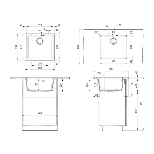 Кухонная мойка Ulgran Quartz Underground 450-06 Трюфель