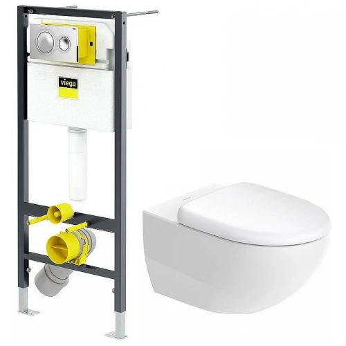 Унитаз с инсталляцией Duravit Architec 45720900A1 + Viega Prevista Dry 792855 с сиденьем Микролифт и клавишей смыва Хром