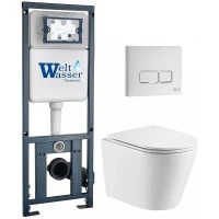 Комплект унитаза с инсталляцией WeltWasser MARBERG 410 + SALZBACH 043 GL-WT + MAR 410 SE GL-WT 10000011511 цвет Белый глянцевый с сиденьем Микролифт и клавишей смыва цвет Белый глянцевый