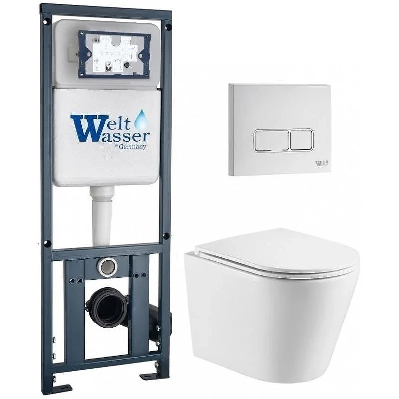 Комплект унитаза с инсталляцией WeltWasser MARBERG 410 + SALZBACH 043 GL-WT + MAR 410 SE GL-WT 10000011511 цвет Белый глянцевый с сиденьем Микролифт и клавишей смыва цвет Белый глянцевый