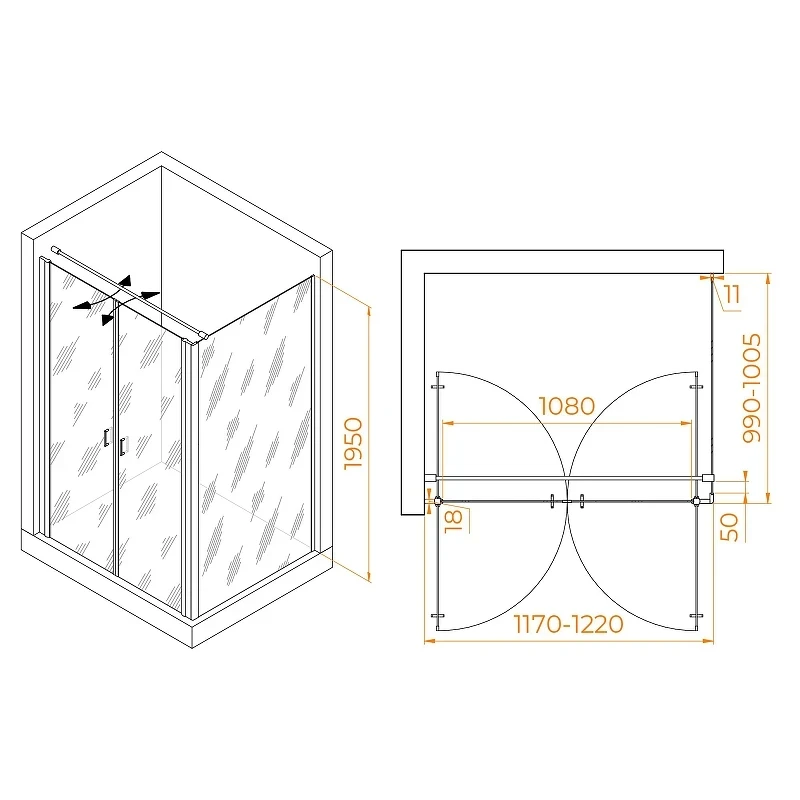 Душевой уголок RGW Passage 120x100 060814420-014 профиль цвет Черный стекло прозрачное