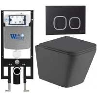 Комплект унитаза с инсталляцией WeltWasser AMBERG 497 + GELBACH 043 MT-GR + AMBERG RD-BL 10000012015 цвет Серый матовый с сиденьем Микролифт и клавишей смыва цвет Черный