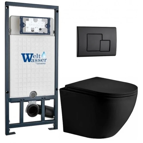 Комплект унитаза с инсталляцией WeltWasser MARBERG 507 + MERZBACH 043 XL MT-BL + MAR 507 SE MT-BL 10000014152 цвет Черный матовый с сиденьем Микролифт и клавишей смыва цвет Черный матовый