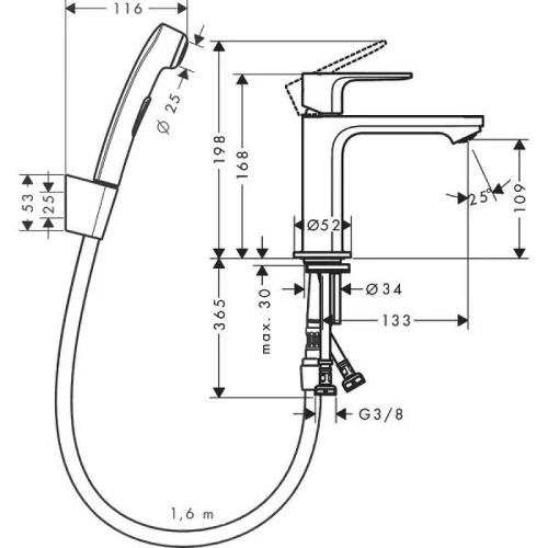 Смеситель для раковины Hansgrohe Rebris S 72215000 с гигиеническим душем Хром латунь