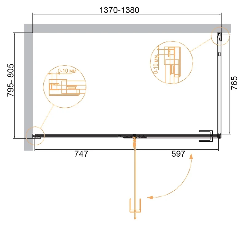 Душевой уголок Cezares Bellagio 140x80 BELLAGIO-AH-1-140/80-C-BORO профиль Золото брашированное стекло прозрачное