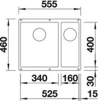 Кухонная мойка Blanco Subline 340/160-U L 523549 Темная скала искусственный камень (литьевой мрамор) встраиваемый