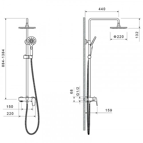 Душевая система Aquatek Бетта AQ2140MB Черная матовая латунь на стену