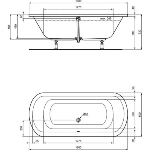 Акриловая ванна Ideal Standard Hotline 180х80 K275601 цвет Euro White / Евробелый