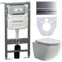 Комплект унитаза с инсталляцией Ceramicanova Forma CN3009_1002M_1000 с сиденьем Микролифт и клавишей смыва Хром матовый фарфор подвесной