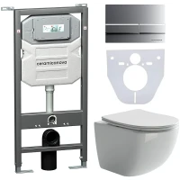 Комплект унитаза с инсталляцией Ceramicanova Forma CN3009_1002M_1000 с сиденьем Микролифт и клавишей смыва Хром матовый фарфор подвесной