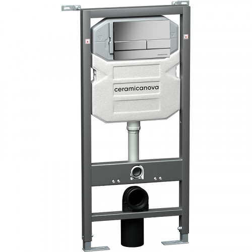Комплект унитаза с инсталляцией Ceramicanova Forma CN3009_1002M_1000 с сиденьем Микролифт и клавишей смыва Хром матовый фарфор подвесной