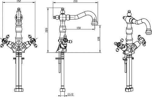 Смеситель для раковины Boheme Royal Cristal 292-Royal/CRSTblack Золото латунь