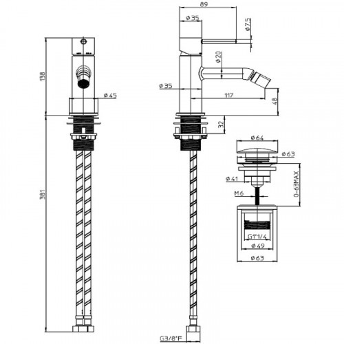 Смеситель для биде Bossini Teo Z00702.094 Никель шлифованный латунь